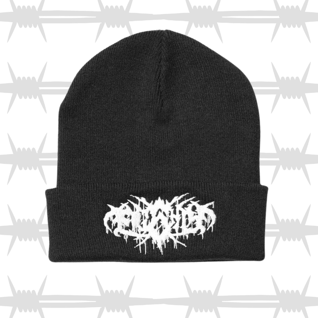 metal script black beanie