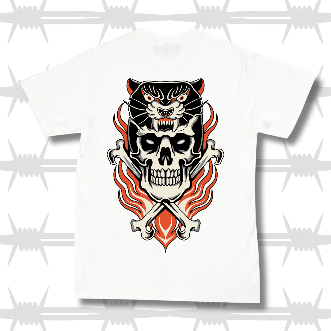 Tatttoo Graphic tiger and skull and crossbones t-shirt