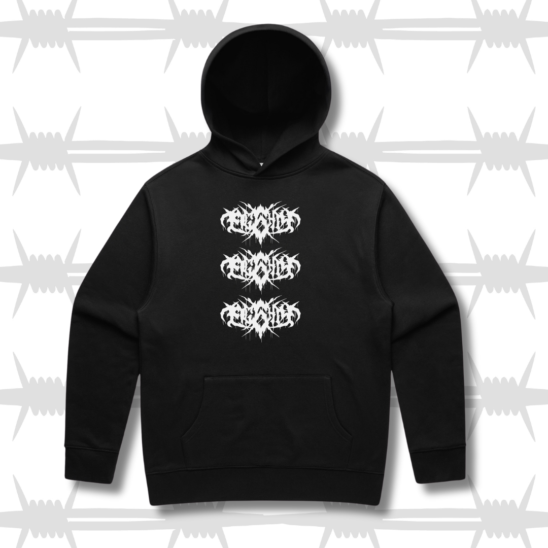 Death Metal Hoodie Front image with three stacked heavy metal script Eightysix logos