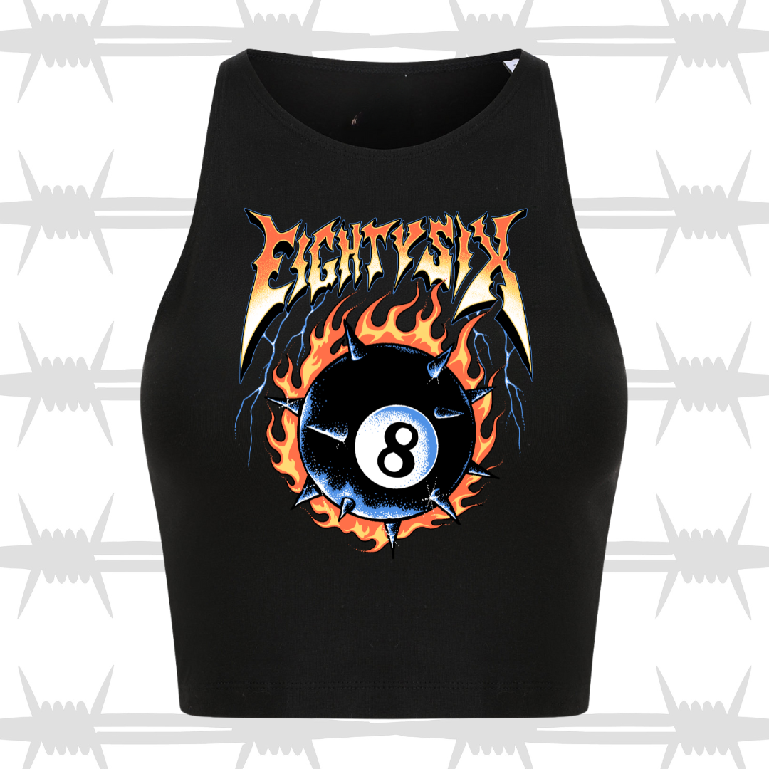 Eightysix clothing 8 ball graphic crop top with tattoo inspired 8 ball design perfect for the alternative lifestyle