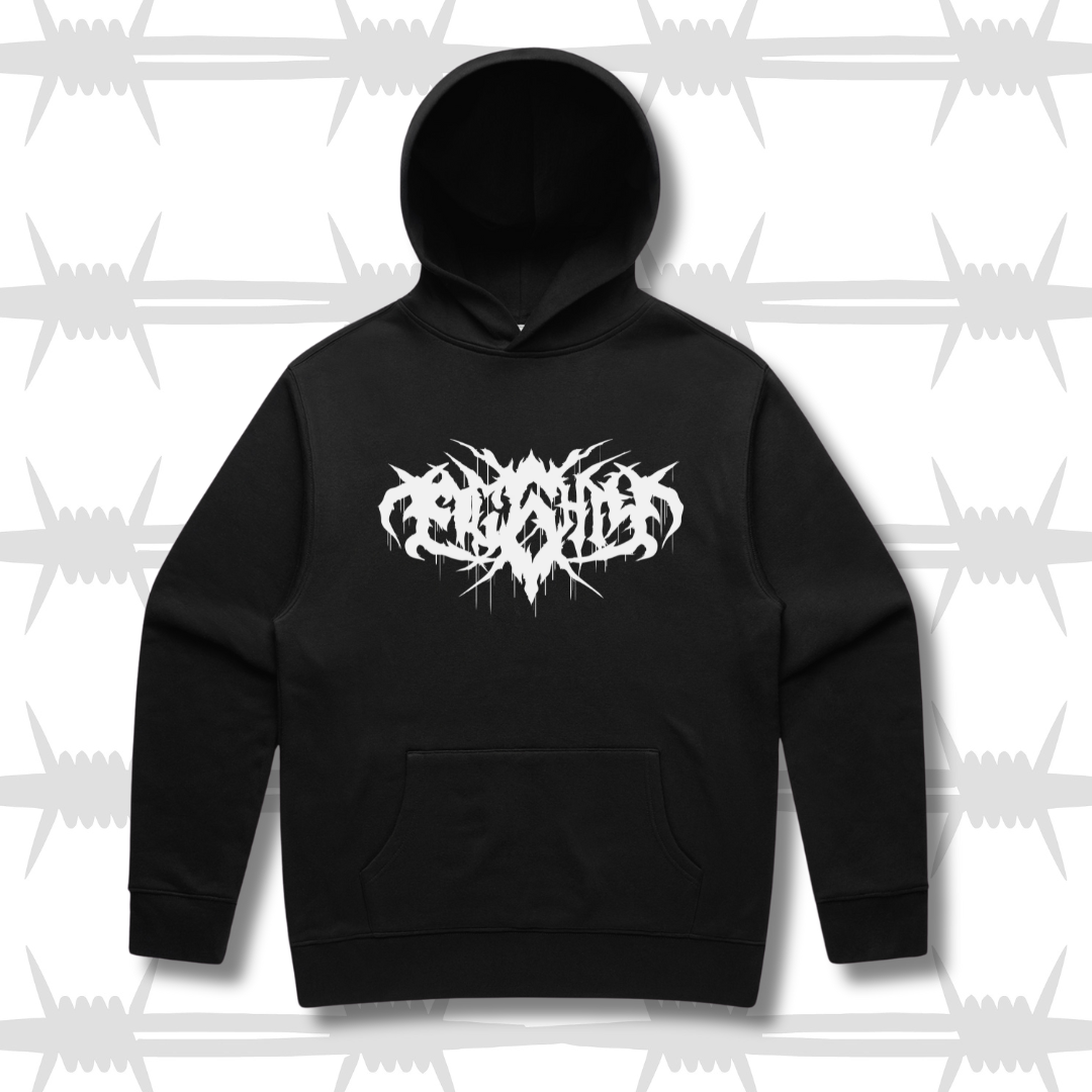 Eightysix Clothing metal demon graphic hoodie front photo with death metal eightysix logo in white