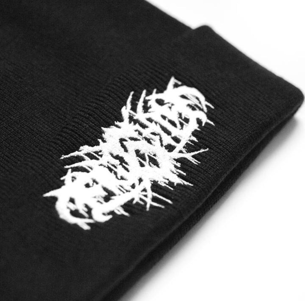 metal script black beanie