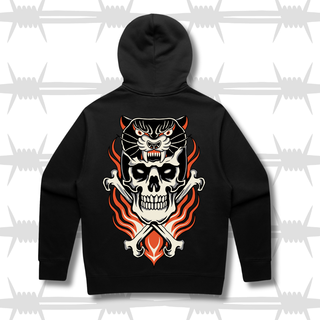 Tatttoo Graphic tiger and skull and crossbones hoodie