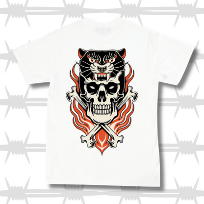 Tatttoo Graphic tiger and skull and crossbones t-shirt