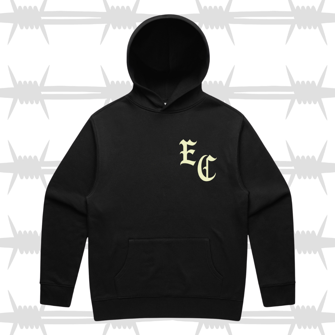 Tattoo script hoodie. 'EC' front graphic