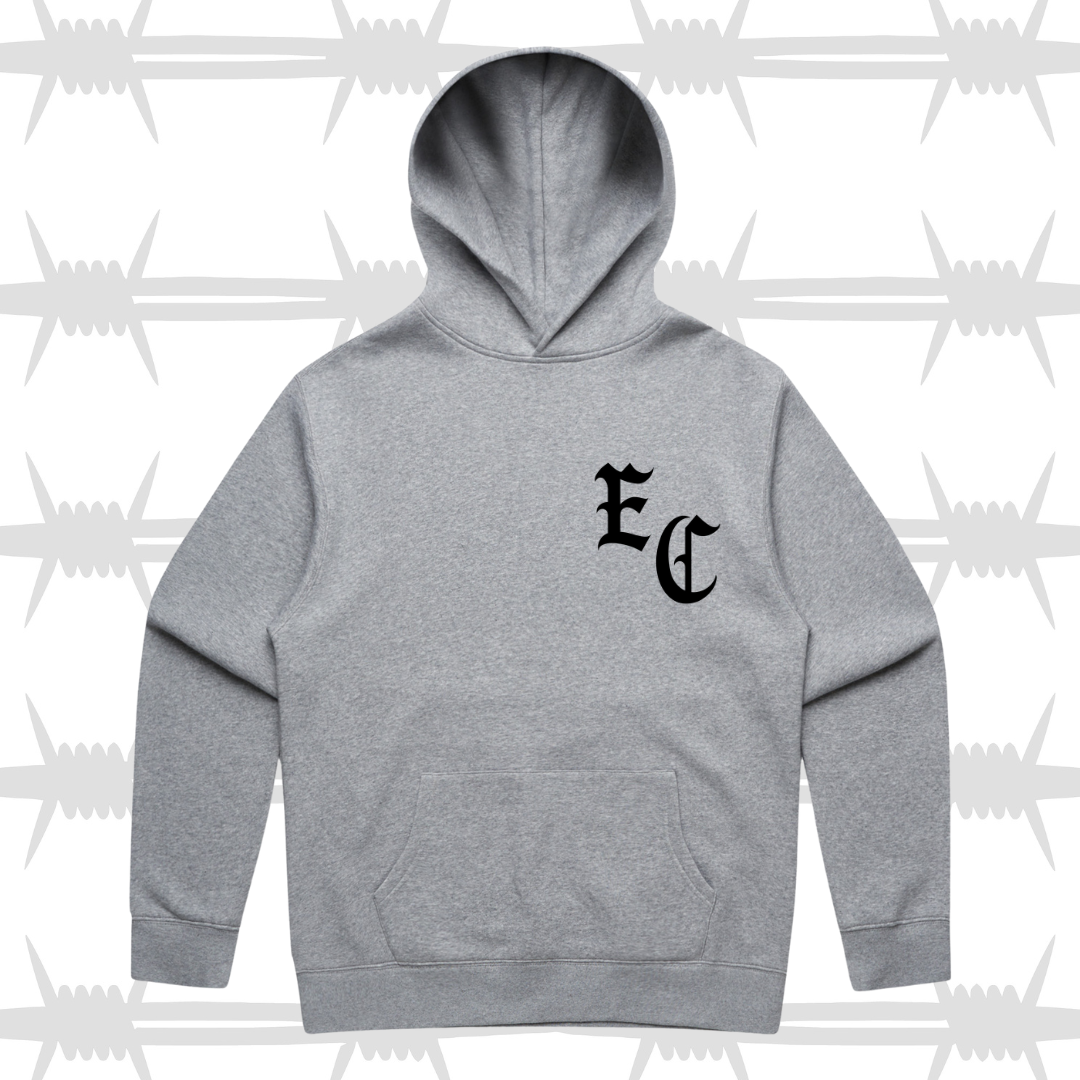 Tattoo graphic hoodie, 'EC' script