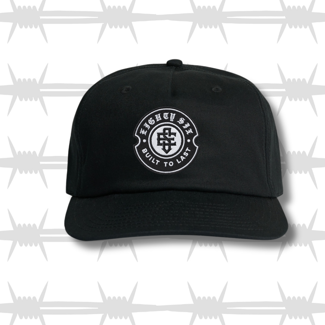 Black work cap with embroidered crest eightysix logo