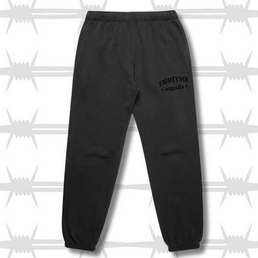 The Eightysix originals black joggers with black embroidered logo, a limited edition garment