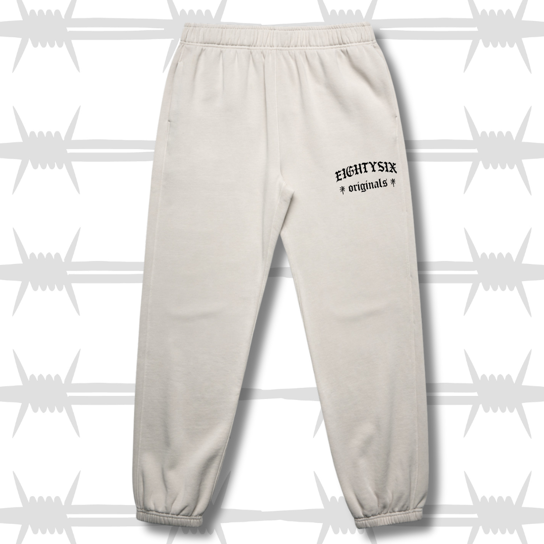The eightysix originals joggers in faded bone with a black embroidered eightysix originals logo