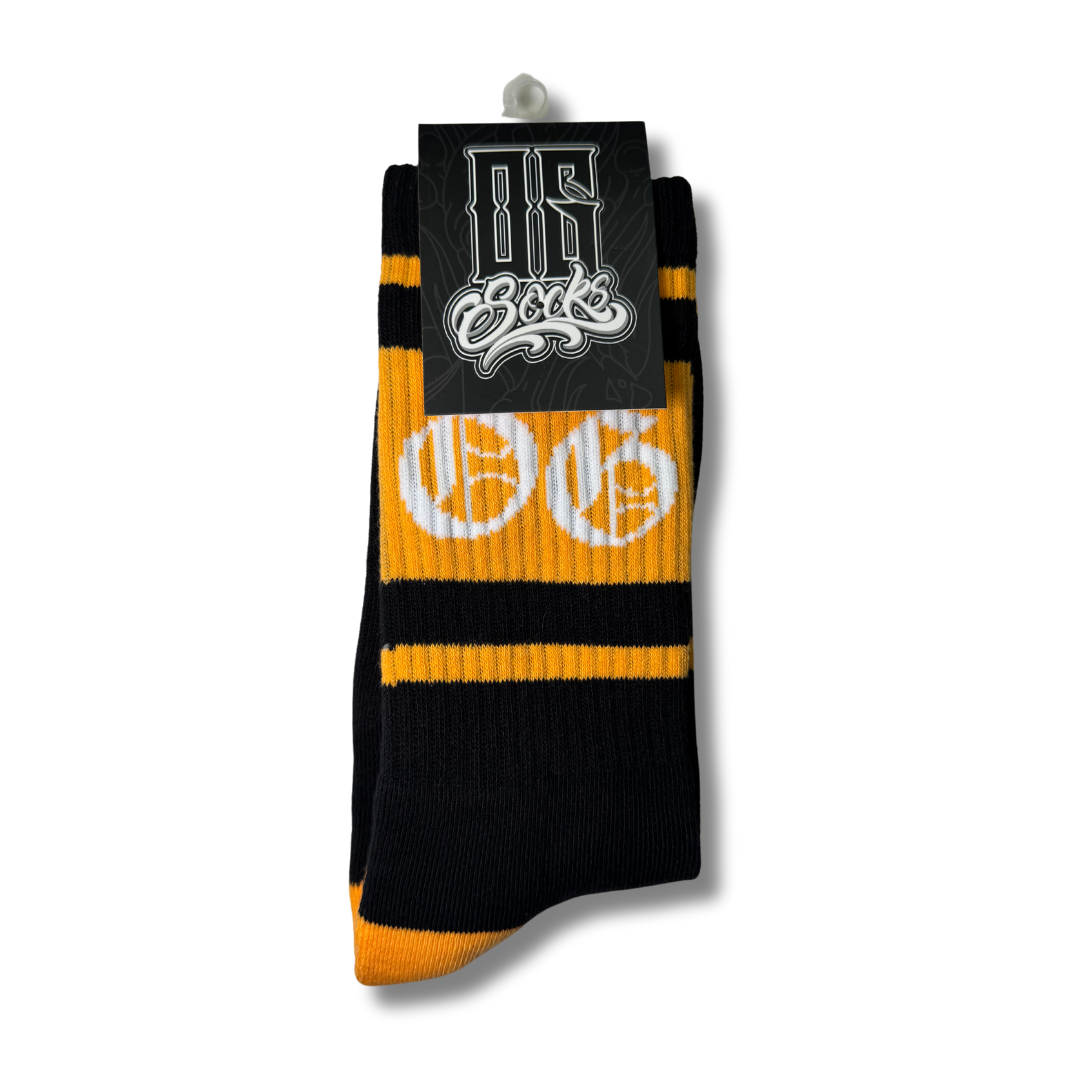 black OG sock with tangerine stripe and OG logo
